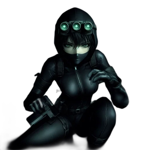 mask, robot, jacket, 3d render, concept art, cyberpunk, comic book art, green transparent PNG cut-out