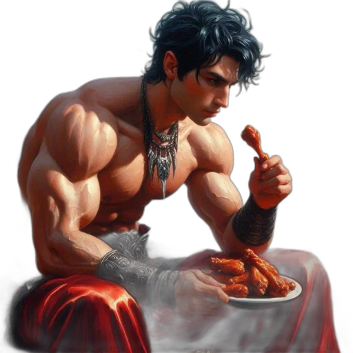 sword, fantasy art, concept art, photorealistic, comic book art, red, muscular, man transparent PNG cut-out