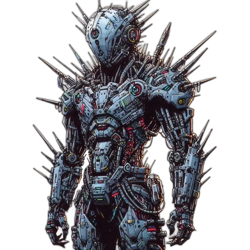 robot, sword, weapon, staff, concept art, cyberpunk, comic book art, fantasy art transparent PNG cut-out