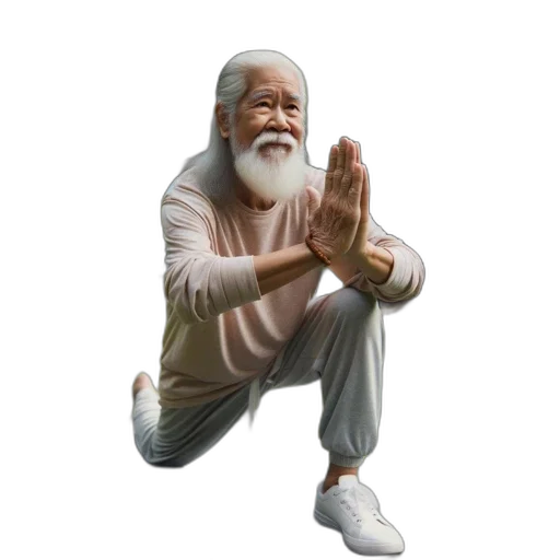 pixel art, photorealistic, 3d render, concept art, elderly, man, practices, yoga transparent PNG cut-out