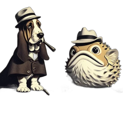 animal, hat, concept art, 3d render, photorealistic, pixel art, two, anthropomorphic transparent PNG cut-out
