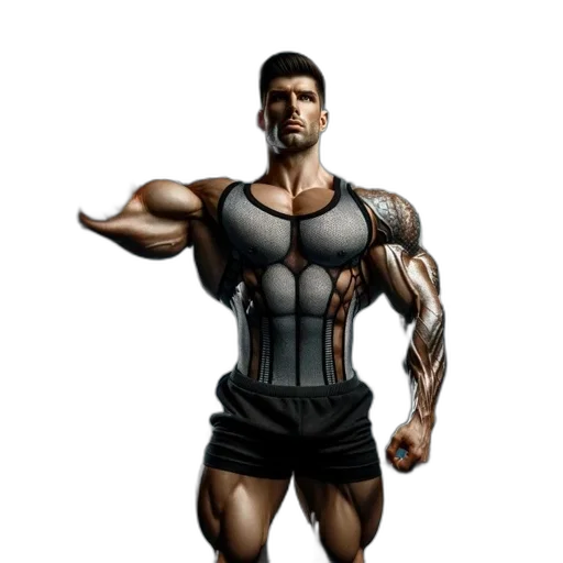 3d render, concept art, comic book art, photorealistic, muscular, man, gym, lifts transparent PNG cut-out