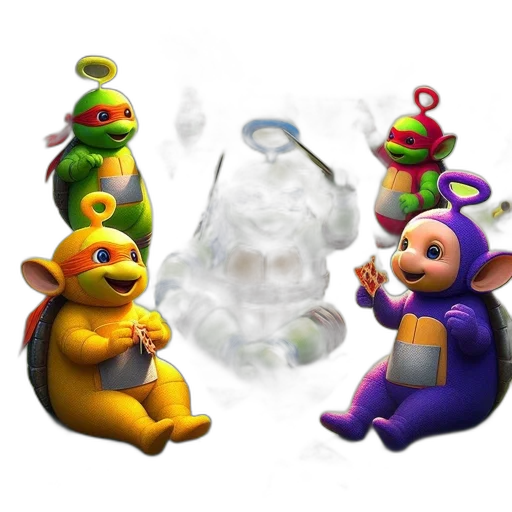 3d render, concept art, outer space, fog, underwater, snow, teletubbies, ninja transparent PNG cut-out