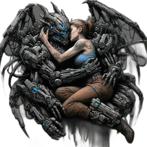 robot, dragon, concept art, comic book art, cyberpunk, fantasy art, outer space, woman transparent PNG cut-out