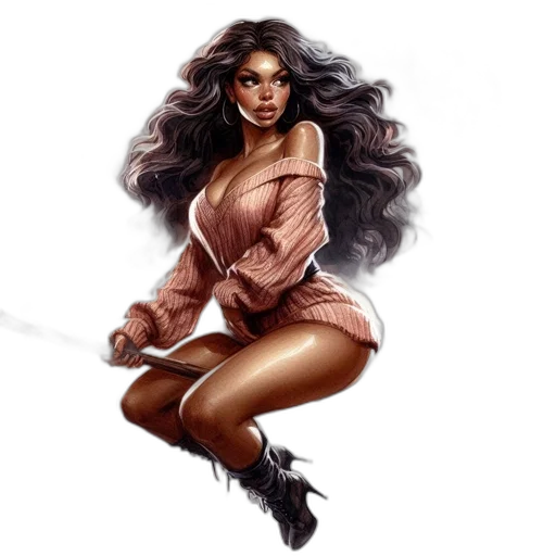 staff, fantasy art, comic book art, concept art, pixel art, woman, confident, smile transparent PNG cut-out
