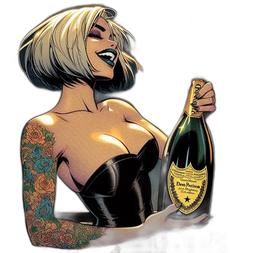 comic book art, cartoon, concept art, cyberpunk, woman, black, dress, platinum transparent PNG cut-out