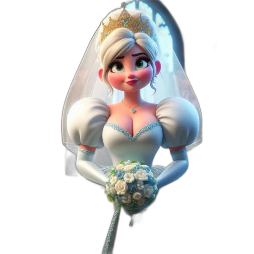 crown, dress, jewelry, umbrella, 3d render, concept art, fantasy art, cartoon transparent PNG cut-out