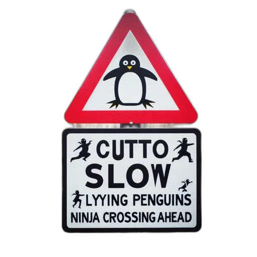 funny, sign, about, lying, penguins, warns, pedestrians, entrance transparent PNG cut-out