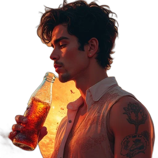 bottle, jacket, photorealistic, concept art transparent PNG cut-out