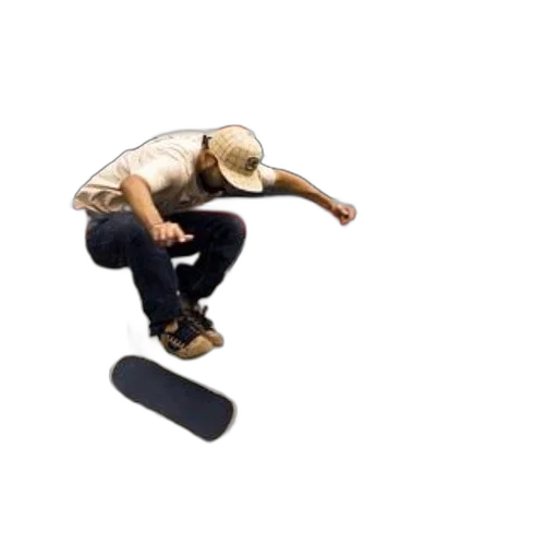 shoes, weapon, 3d render, concept art, photorealistic, pixel art, skateboarder, mid-air transparent PNG cut-out