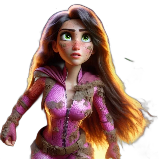 fantasy art, concept art, 3d render, comic book art, animated, heroine, clad, tattered transparent PNG cut-out