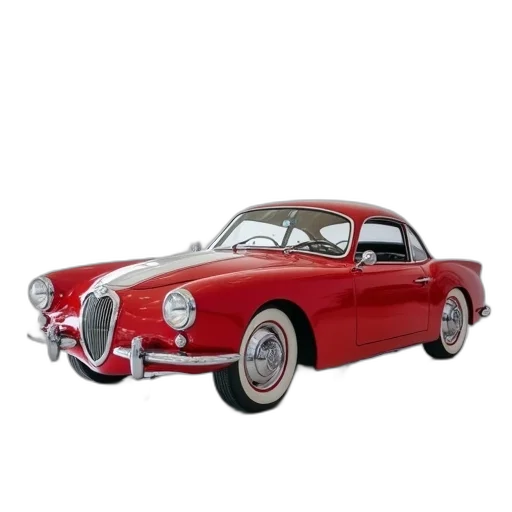car, 3d render, photorealistic, shiny, red, vintage, white, stripe transparent PNG cut-out