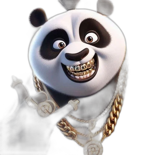 jewelry, animal, 3d render, concept art, photorealistic, cartoon, panda, character transparent PNG cut-out