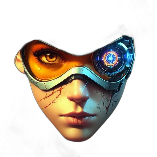 mask, face, robot, cyberpunk, concept art, fantasy art, 3d render, neon transparent PNG cut-out