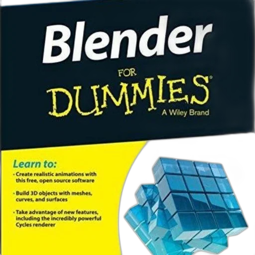 3d render, blender, dummies, book, cover, featuring, blue, cube transparent PNG cut-out