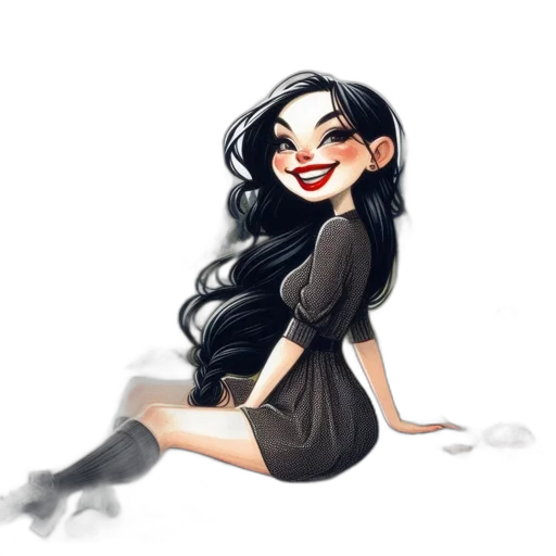 dress, cartoon, fantasy art, concept art, watercolor, dark, monochrome, woman transparent PNG cut-out