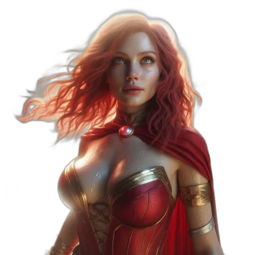 dress, fantasy art, comic book art, concept art, photorealistic, red, warrior-like, figure transparent PNG cut-out