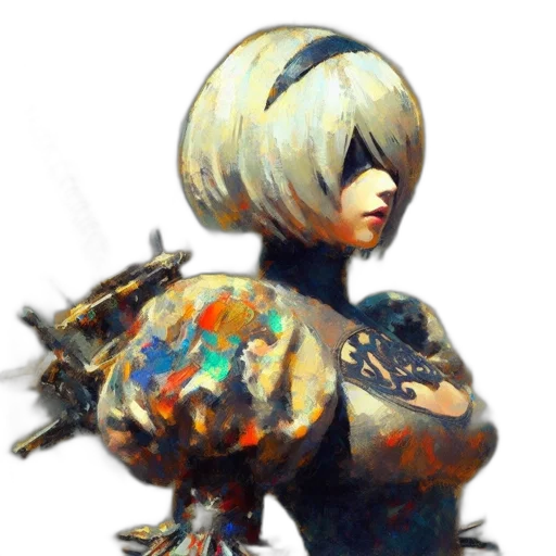 robot, hair, weapon, mask, concept art, fantasy art, watercolor, 3d render transparent PNG cut-out