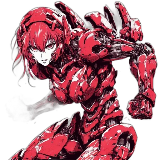 robot, weapon, comic book art, concept art, anime, cyberpunk, red, animated transparent PNG cut-out