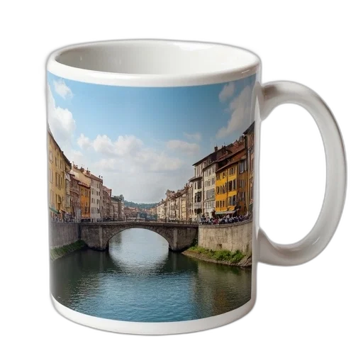 photorealistic, 3d render, oil painting, white, ceramic, mug, scenic, image transparent PNG cut-out