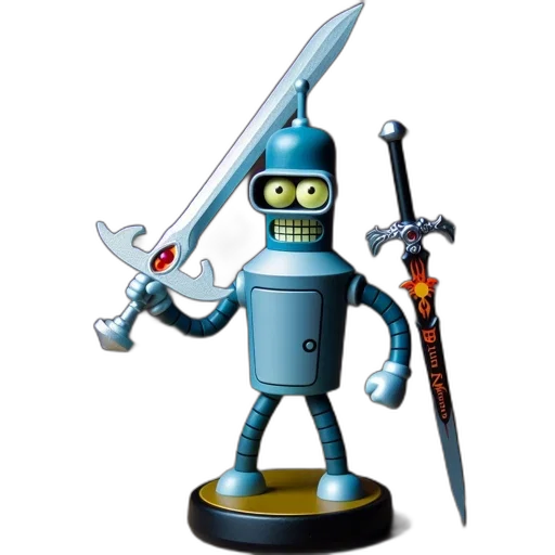 robot, sword, weapon, staff, 3d render, concept art, pixel art, cartoon transparent PNG cut-out