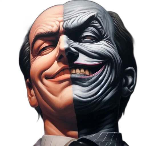 face, mask, comic book art, concept art, photorealistic, 3d render, split-face, portrait transparent PNG cut-out