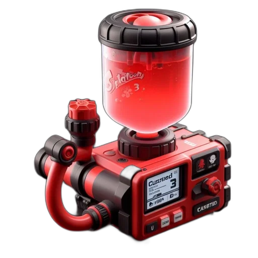 robot, futuristic-styled, device, features, red, black, color, scheme transparent PNG cut-out