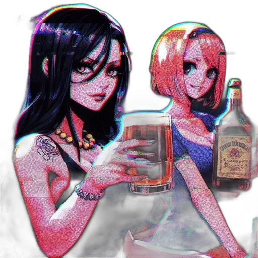 bottle, vaporwave, anime, comic book art, concept art, neon lights, fire, colorful transparent PNG cut-out