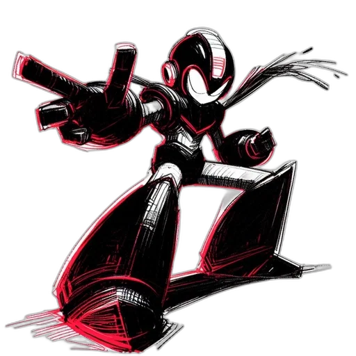 robot, weapon, concept art, comic book art, cartoon, pixel art, red, monochrome transparent PNG cut-out