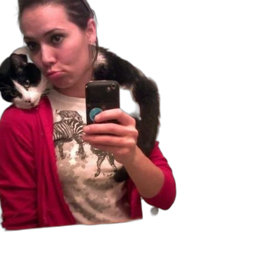 animal, creature, staff, face, woman, red, sweater, takes transparent PNG cut-out