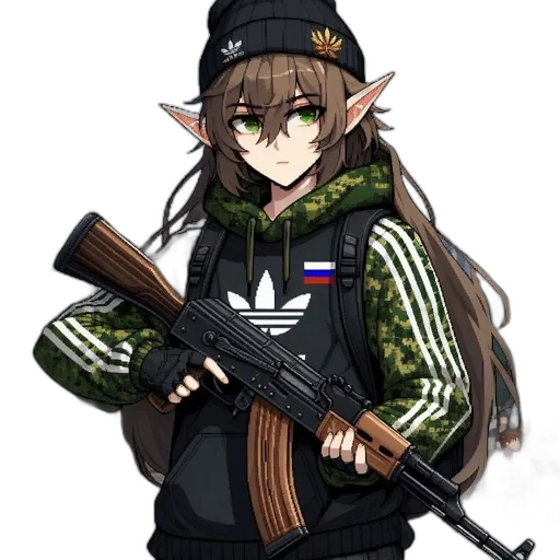 weapon, jacket, staff, hat, anime, pixel art, concept art, cyberpunk transparent PNG cut-out
