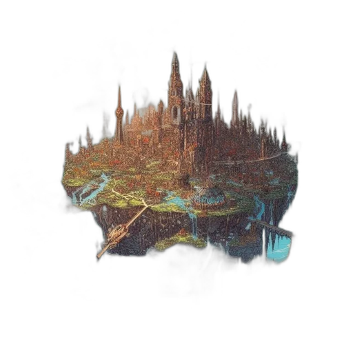 crown, dragon, building, umbrella, concept art, fantasy art, pixel art, 3d render transparent PNG cut-out