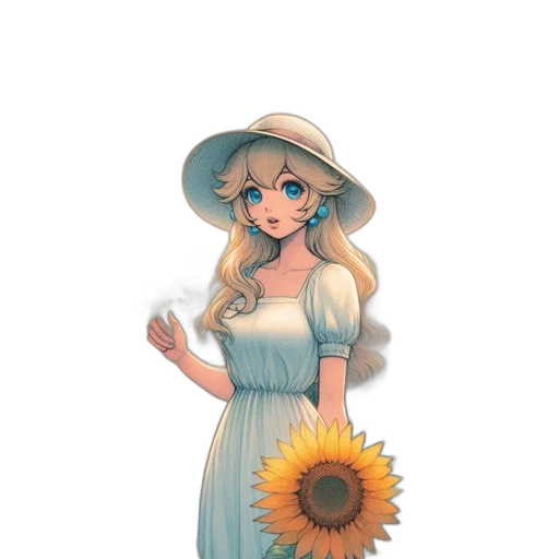 dress, flower, staff, hat, concept art, fantasy art, 3d render, pixel art transparent PNG cut-out