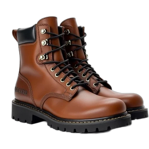 shoes, 3d render, photorealistic, pair, brown, leather, boots, black transparent PNG cut-out