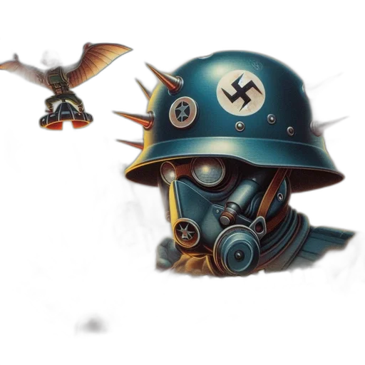 weapon, hat, robot, concept art, fantasy art, pixel art, comic book art, blue transparent PNG cut-out