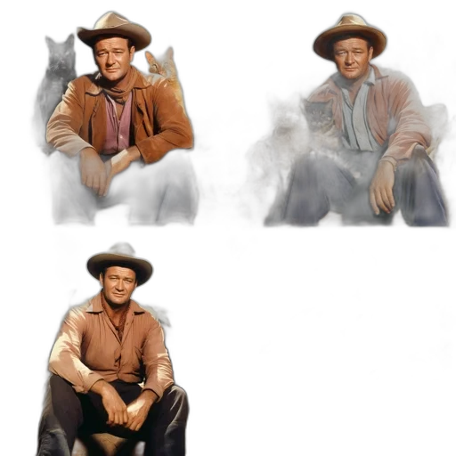 concept art, photorealistic, 3d render, comic book art, earth tones, cowboy-hatted, man, poses transparent PNG cut-out