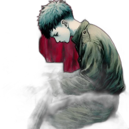 creature, jacket, mask, watercolor, anime, concept art, comic book art, underwater transparent PNG cut-out