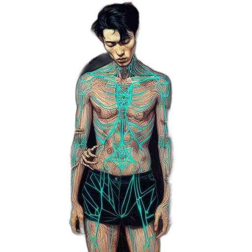 creature, dress, cyberpunk, concept art, vaporwave, fantasy art, dark, blue transparent PNG cut-out