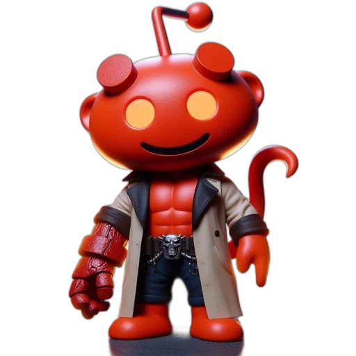 robot, concept art, 3d render, comic book art, stylized, fire-themed, snoo, character transparent PNG cut-out