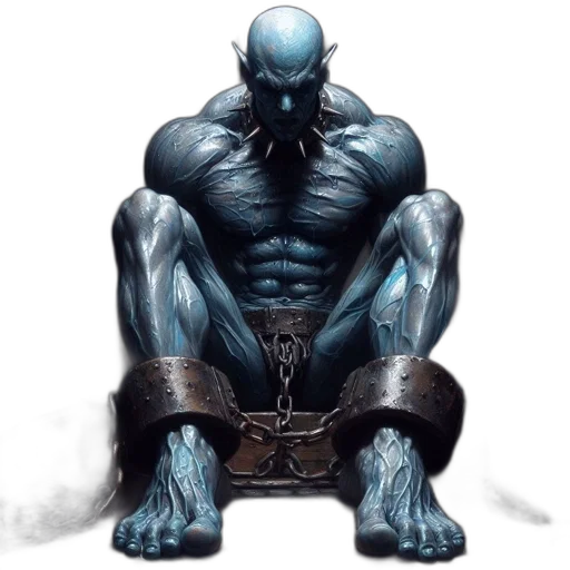 creature, comic book art, concept art, fantasy art, blue, dark, aqua-blue, muscular transparent PNG cut-out