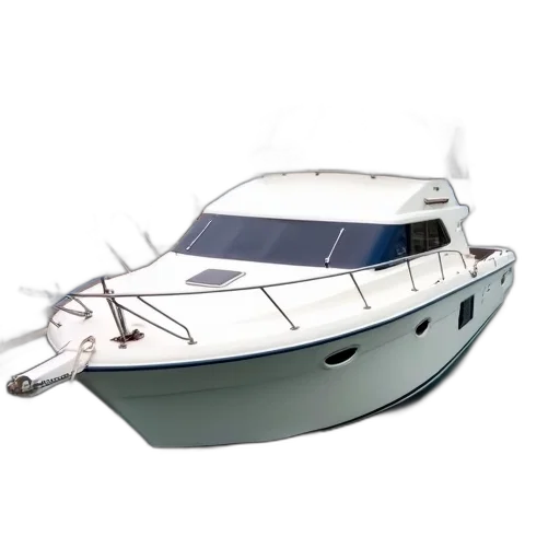 3d render, white, boat, docked, marina, blue, red, flag transparent PNG cut-out