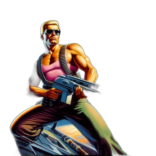 weapon, comic book art, concept art, cyberpunk, pixel art, muscular, man, pink transparent PNG cut-out