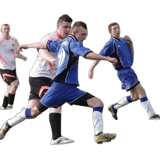 soccer, player, blue, black, runs, towards, ball, his transparent PNG cut-out