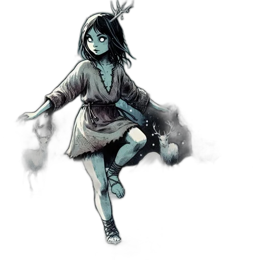 dress, staff, creature, mask, concept art, fantasy art, comic book art, watercolor transparent PNG cut-out