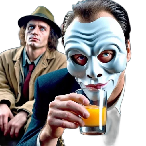 mask, face, concept art, comic book art, photorealistic, man, white, sits transparent PNG cut-out