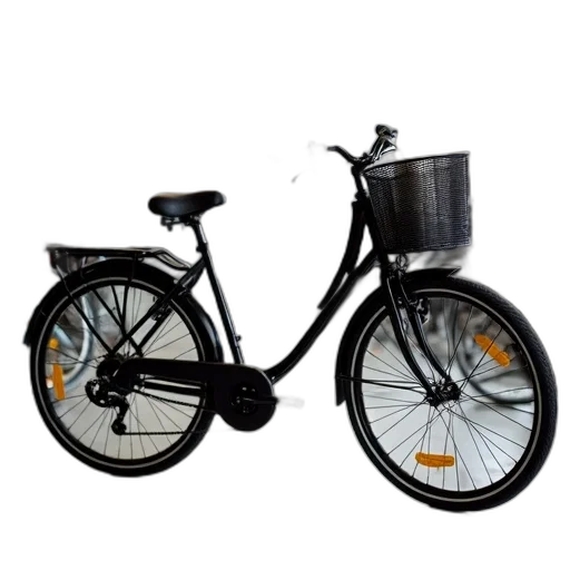 photorealistic, 3d render, black, bicycle, basket, parked, showroom, other transparent PNG cut-out