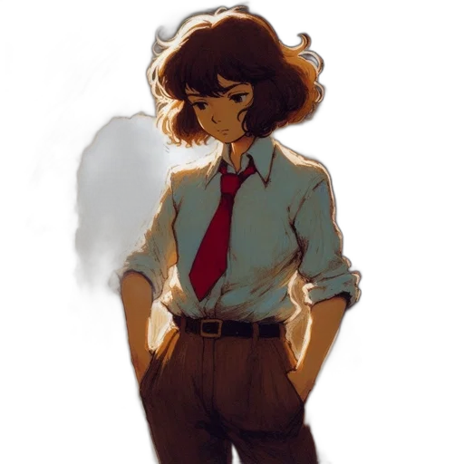 jacket, staff, dress, face, anime, watercolor, concept art, pixel art transparent PNG cut-out