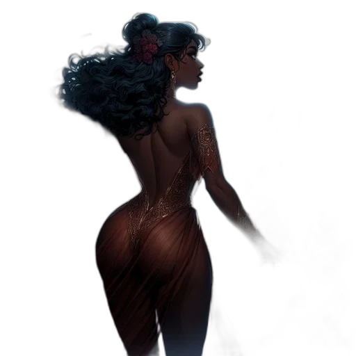 dress, hair, concept art, fantasy art, comic book art, photorealistic, dark, earth tones transparent PNG cut-out