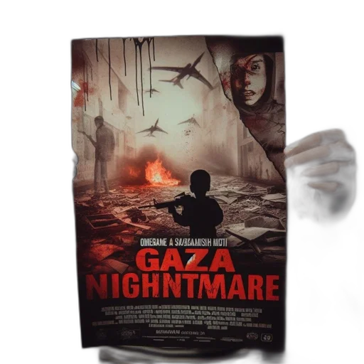 individual, holds, gaza, nightmare, poster, depicted, war, scenes transparent PNG cut-out
