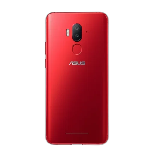 red, smartphone, brand, name, asus, back, displayed, against transparent PNG cut-out